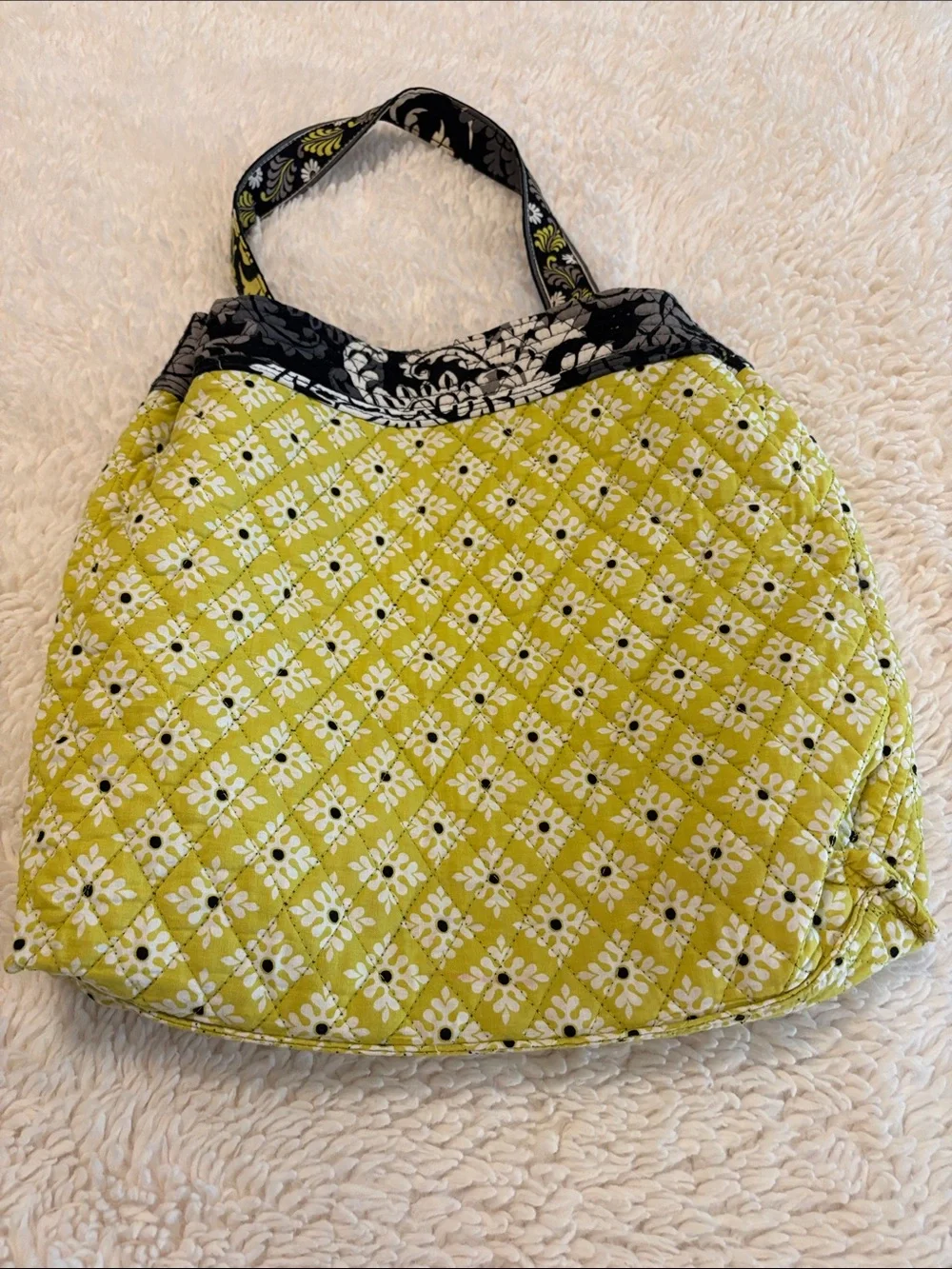 Vera Bradley Baroque Retired Print Quilted Shoulder Bag Black Gray Yellow Floral